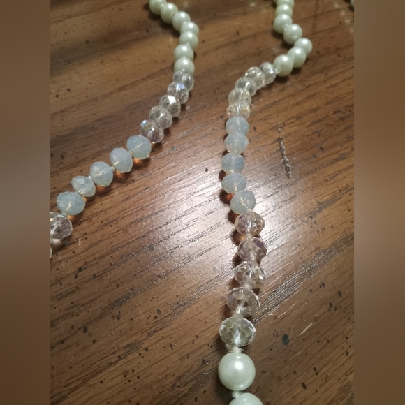 Crystal and Faux Pearl Knotted Long Necklace - Picture 3 of 6